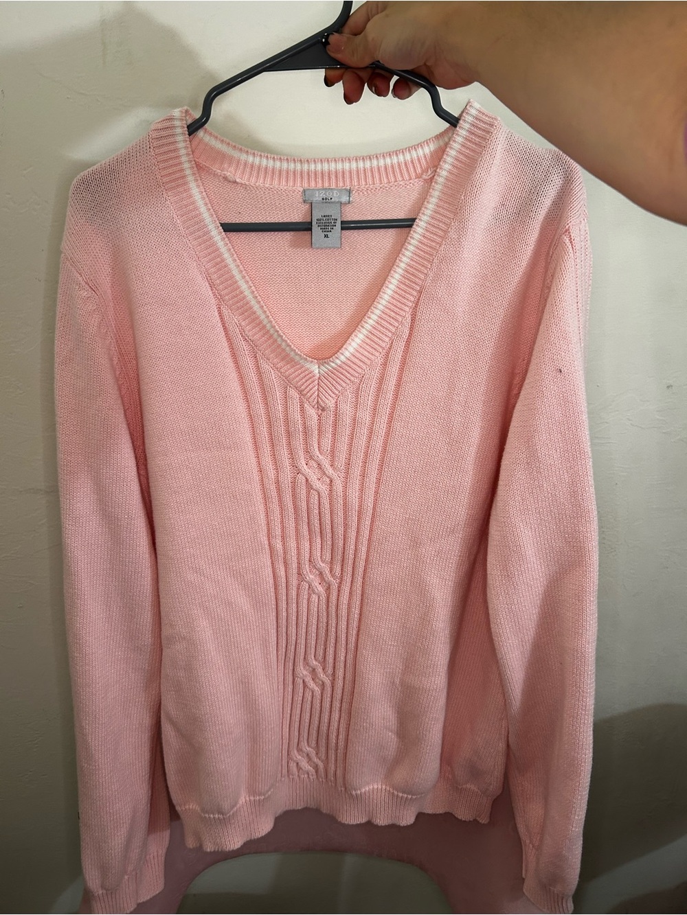 Izod Light Pink V-Neck Cable Front Sweater